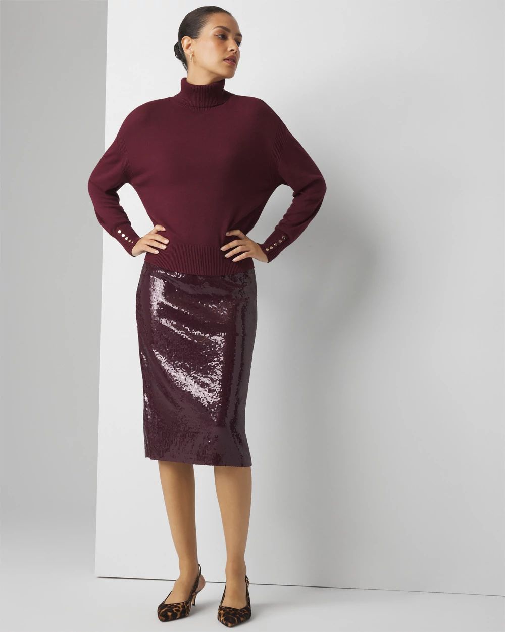 Deep red pleated skirt with sequin embellishments outlet